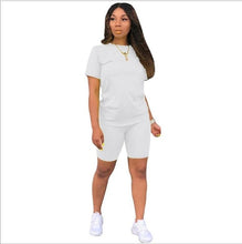 Load image into Gallery viewer, new women casual solid sporting 2 piece short sleeve top