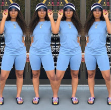 Load image into Gallery viewer, new women casual solid sporting 2 piece short sleeve top