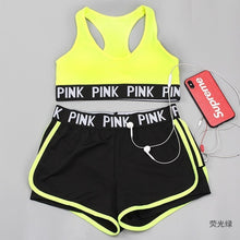 Load image into Gallery viewer, 3pcs/set Women Yoga Sets Pink Letter Patchwork Running Fitness Sport Wear