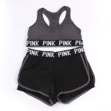 Load image into Gallery viewer, 3pcs/set Women Yoga Sets Pink Letter Patchwork Running Fitness Sport Wear
