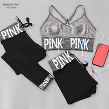 Load image into Gallery viewer, 3pcs/set Women Yoga Sets Pink Letter Patchwork Running Fitness Sport Wear