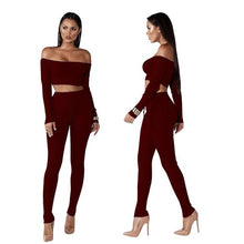 Load image into Gallery viewer, Women Knitted Lounge Wear Sets 2pcs Crop Top