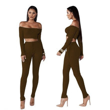 Load image into Gallery viewer, Women Knitted Lounge Wear Sets 2pcs Crop Top
