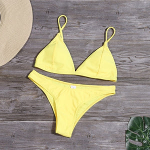 Sexy Brazilian Bikini Set Women Solid High Cut Swimsuit