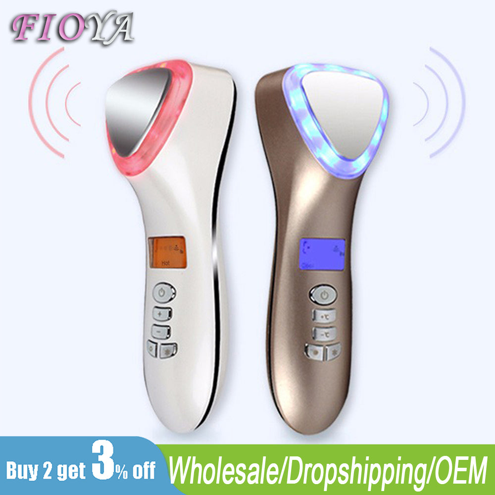 Ultrasonic Cryotherapy LED Hot Cold Hammer Facial Lifting Vibration Face  Massager