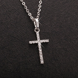 Fashion Female Cross Crystal Pendants Silver Chain