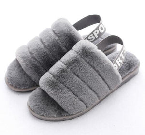 Women Furry Fur Slides Indoor Home Slippers