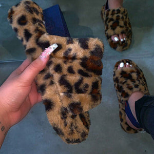Women Furry Fur Slides Indoor Home Slippers