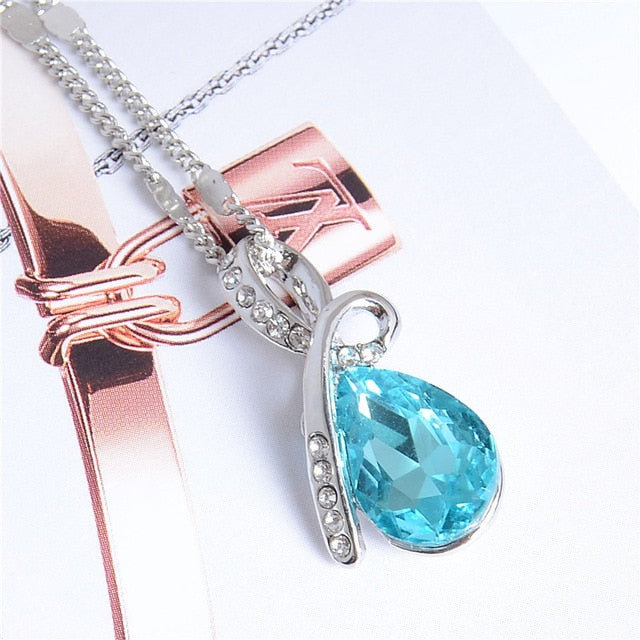 Fashion 10 Colors Austrian Crystal Water Drop Pendants&Necklaces