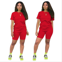 Load image into Gallery viewer, new women casual solid sporting 2 piece short sleeve top

