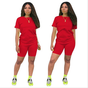 new women casual solid sporting 2 piece short sleeve top