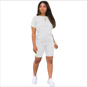 new women casual solid sporting 2 piece short sleeve top