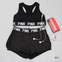 Load image into Gallery viewer, 3pcs/set Women Yoga Sets Pink Letter Patchwork Running Fitness Sport Wear
