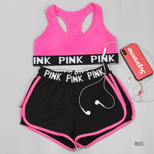 Load image into Gallery viewer, 3pcs/set Women Yoga Sets Pink Letter Patchwork Running Fitness Sport Wear
