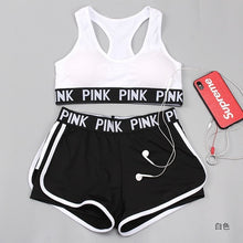 Load image into Gallery viewer, 3pcs/set Women Yoga Sets Pink Letter Patchwork Running Fitness Sport Wear
