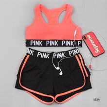 Load image into Gallery viewer, 3pcs/set Women Yoga Sets Pink Letter Patchwork Running Fitness Sport Wear
