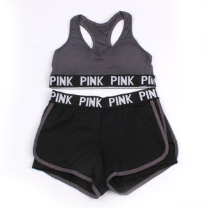 3pcs/set Women Yoga Sets Pink Letter Patchwork Running Fitness Sport Wear