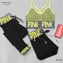 Load image into Gallery viewer, 3pcs/set Women Yoga Sets Pink Letter Patchwork Running Fitness Sport Wear
