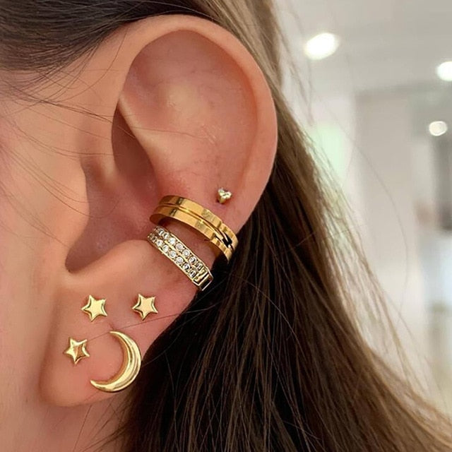 New Fashion Gold Crystal Geometric Star Pendant Earrings For Women