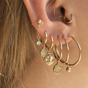 New Fashion Gold Crystal Geometric Star Pendant Earrings For Women
