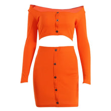 Load image into Gallery viewer, 2 Piece Set Women Long Sleeve Off Shoulder Top And Skirt Summer Sets
