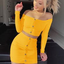 Load image into Gallery viewer, 2 Piece Set Women Long Sleeve Off Shoulder Top And Skirt Summer Sets
