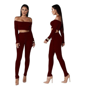 Women Knitted Lounge Wear Sets 2pcs Crop Top