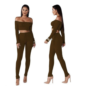 Women Knitted Lounge Wear Sets 2pcs Crop Top