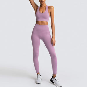 Seamless Gym Set Nylon Woman Sportswear 2 Piece Exercise Leggings