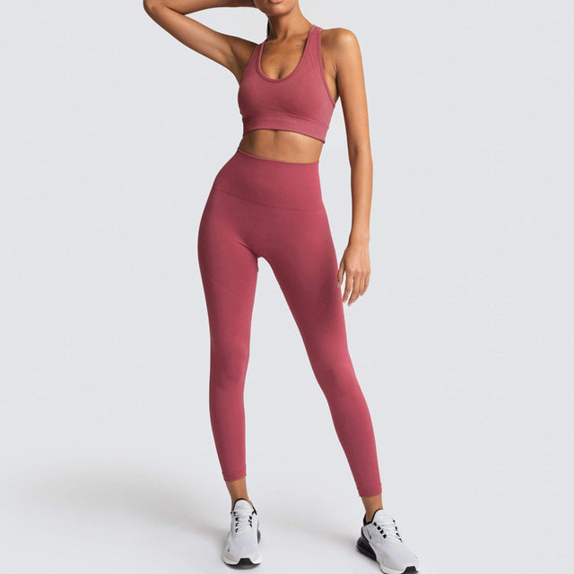 Seamless Gym Set Nylon Woman Sportswear 2 Piece Exercise Leggings