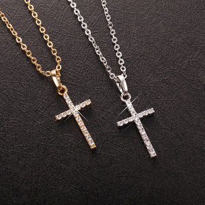 Fashion Female Cross Crystal Pendants Silver Chain